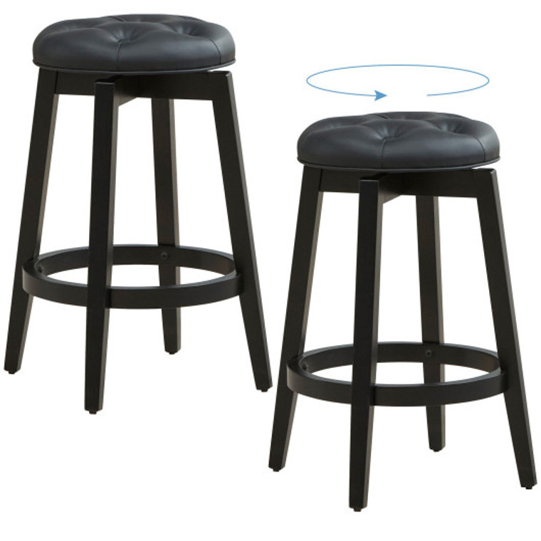 360° Swivel Upholstered Rubberwood Frame Bar Stool Set Of 2 With Footrest-24 Inches JV11306BK-24