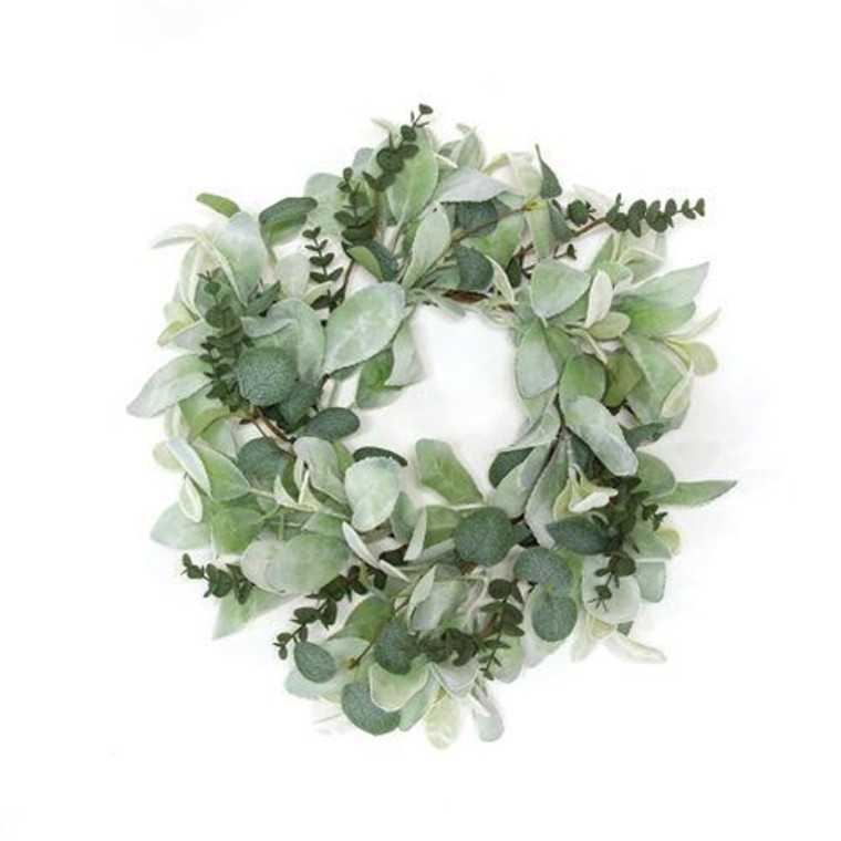 Velvet Lamb's Ear & Eucalyptus Candle Ring 6.5" F47561 By CWI Gifts