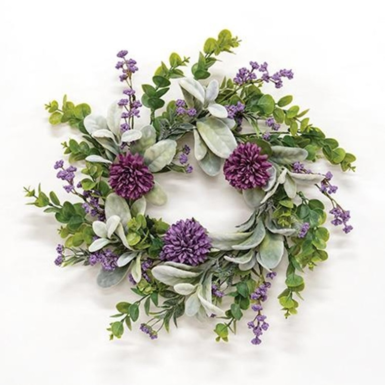 Violet Chrysanthemum And Lamb's Ear Wreath FSR48412 By CWI Gifts