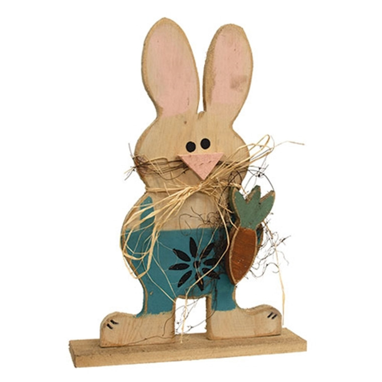 Rustic Wood Standing Boy Bunny With Carrot On Base G24120 By CWI Gifts