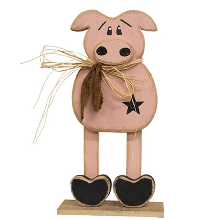 Rustic Wood Skinny Leg Pig On Base G24155 By CWI Gifts