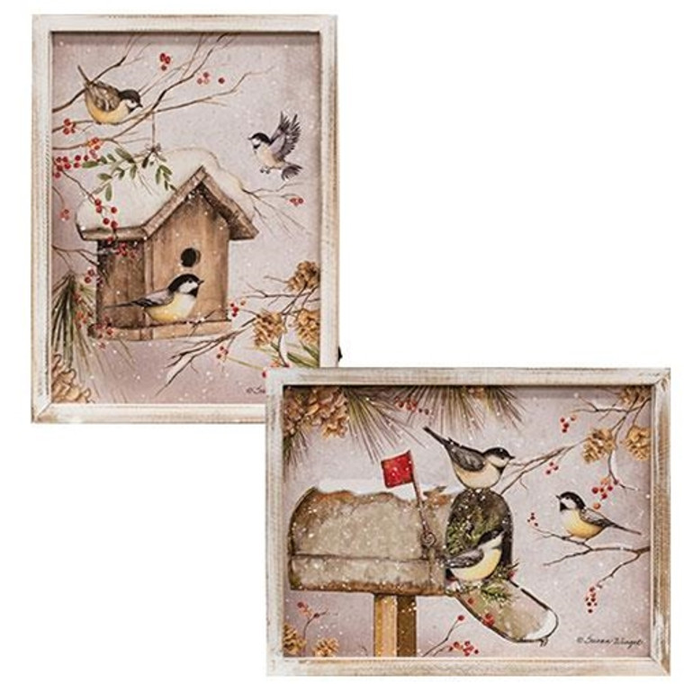 Winter Birds Fiber Optic Canvas 2 Assorted (Pack Of 2) G2696230 By CWI Gifts