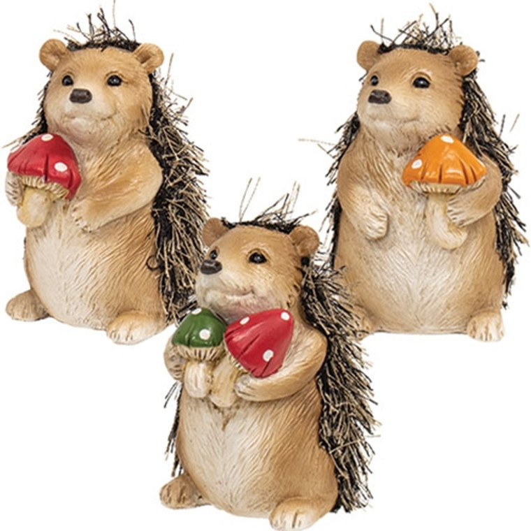 Resin Hedgehog With Mushroom 3 Assorted (Pack Of 3) G2714460 By CWI Gifts