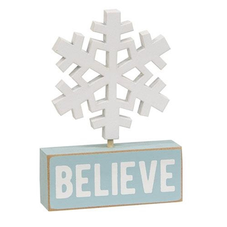 Wooden Snowflake On Believe Block G37340 By CWI Gifts