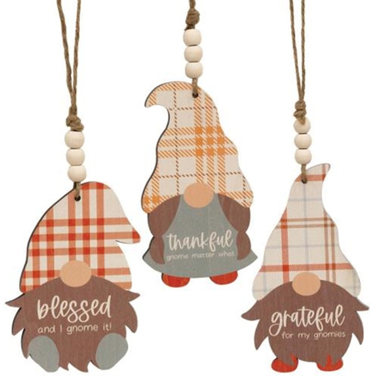 Thankful/Grateful/Blessed Gnome Ornament 3 Assorted (Pack Of 3) G37419 By CWI Gifts