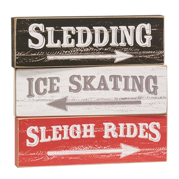 Distressed Wooden Sledding Block 3 Assorted (Pack Of 3) G37453 By CWI Gifts