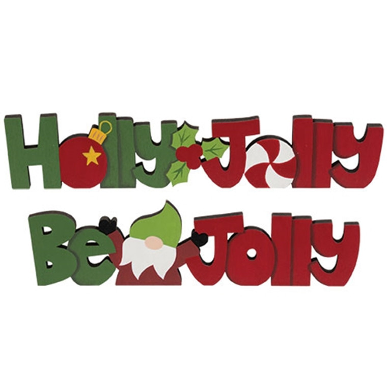 Holly & Jolly Gnome Wooden Cutout Word Sitter 2 Assorted (Pack Of 2) G37477 By CWI Gifts