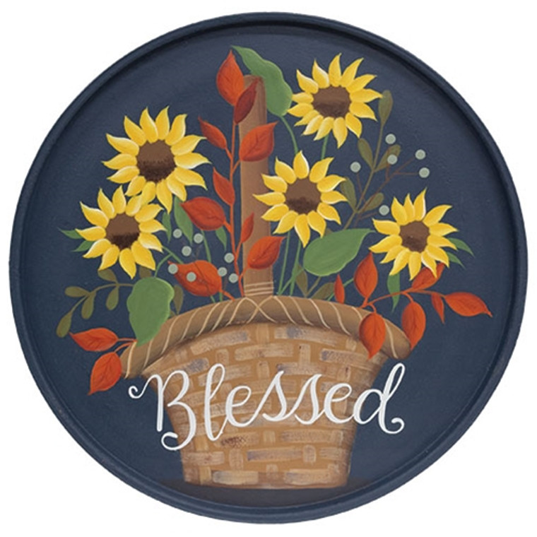 Blessed Flower Basket Round Wooden Hanging Tray G37494 By CWI Gifts