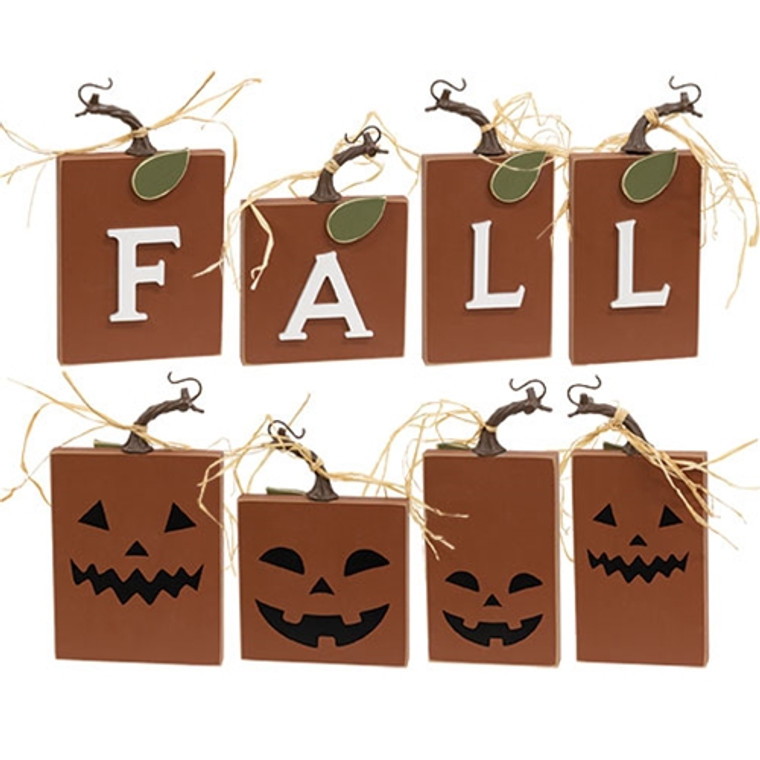 Set Of 4 "Fall" Pumpkin Blocks With Stems G37502 By CWI Gifts