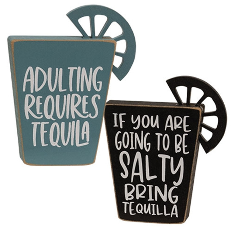 Tequila Words Block Sitter 2 Assorted (Pack Of 2) G37817 By CWI Gifts
