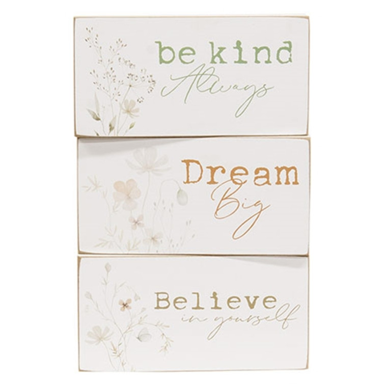 Dream Believe Be Kind Floral Block 3 Assorted (Pack Of 3) G37820 By CWI Gifts