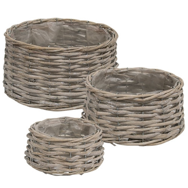 Set Of 3 Graywashed Willow Planters GBB6S099 By CWI Gifts