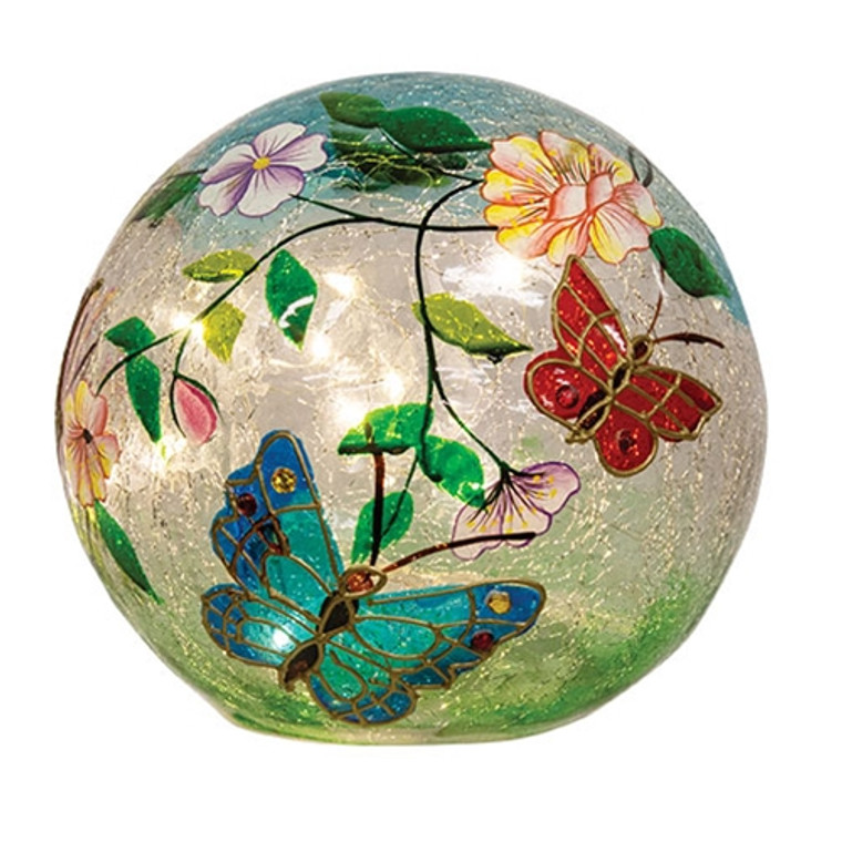 Jeweled Butterfly Crackled Glass Led Light Orb GCHD958 By CWI Gifts