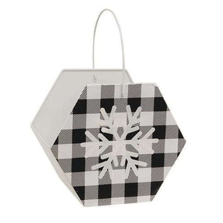 Black & White Buffalo Check Snowflake Hexagon Container GHDY22065S By CWI Gifts