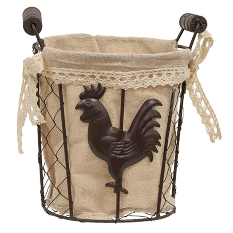 Fabric Lined Chicken Wire Rooster Bucket GQX19446M By CWI Gifts