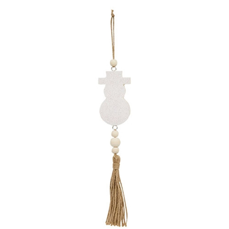 Glittered White Snowman Beaded Wood Ornament With Tassel GSHN4232 By CWI Gifts