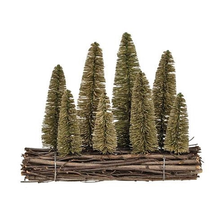 Bottle Brush Christmas Trees On Wooden Log GSHN5113 By CWI Gifts