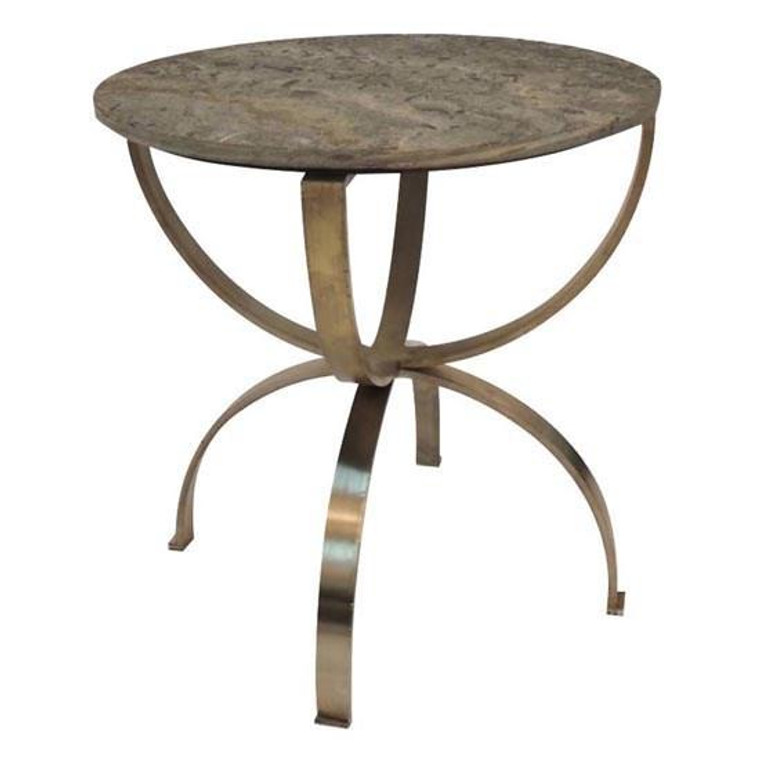 Crestview Bengal Manor Curved Brass Round Accent Table W/ Marble Top CVFNR347