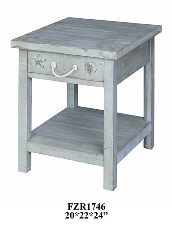 Crestview Bayside Blue Shell 1 Drawer End Table CVFZR1746