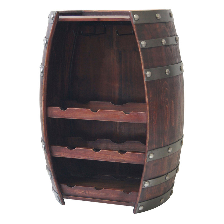 Wine Barrel Rack Bar Storage Cabinet Bourbon Half Cask Wall Unit with Shelf Corner Tuscan