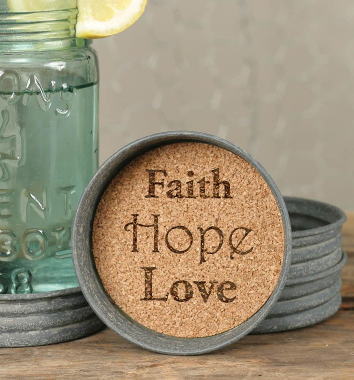 CTW Home Mason Jar Lid Coaster - Faith Hope Love (Pack Of 4) 370150T