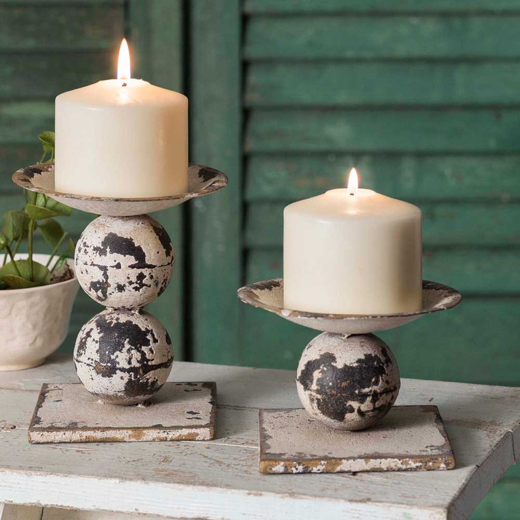 CTW Home Set Of Two Spheres Pillar Candle Holders 400128