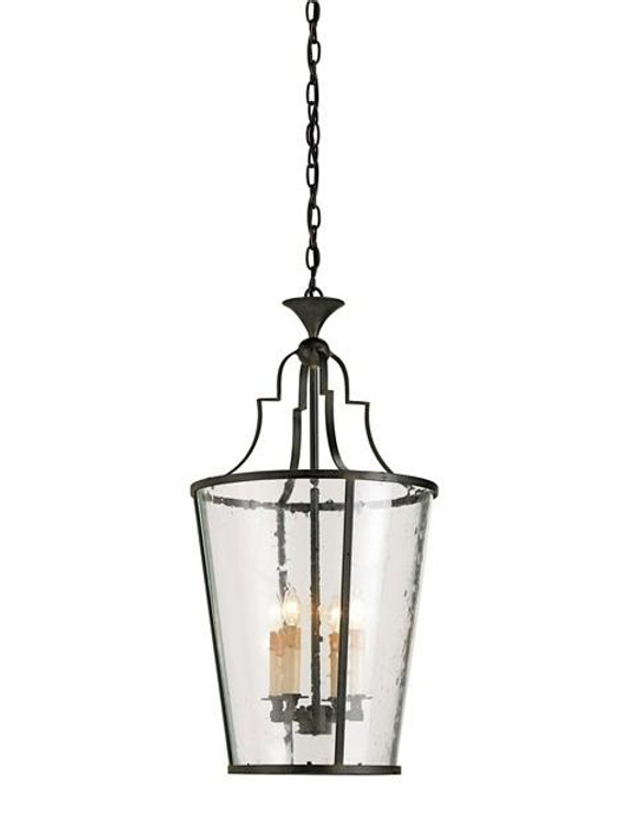 Currey and Company Iron Fergus Glass Panels Lantern 9468