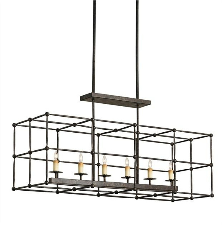 Currey and Company Rectangular Gray Fitzjames Chandelier 9817