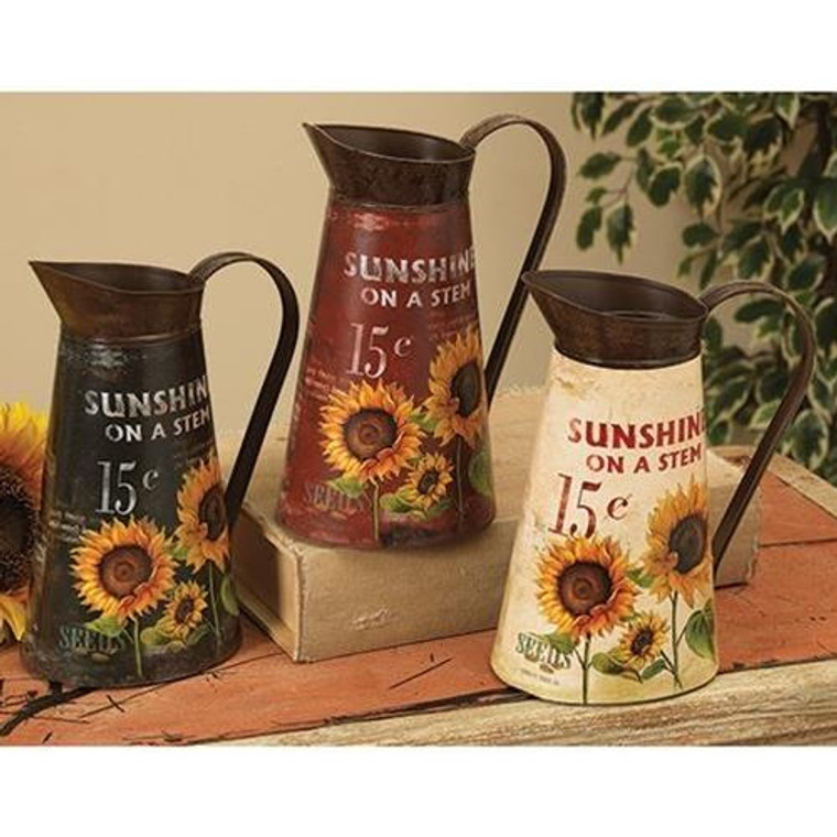 Rustic Sunflower Pitcher Assorted (Pack Of 3) G2067540 By CWI Gifts