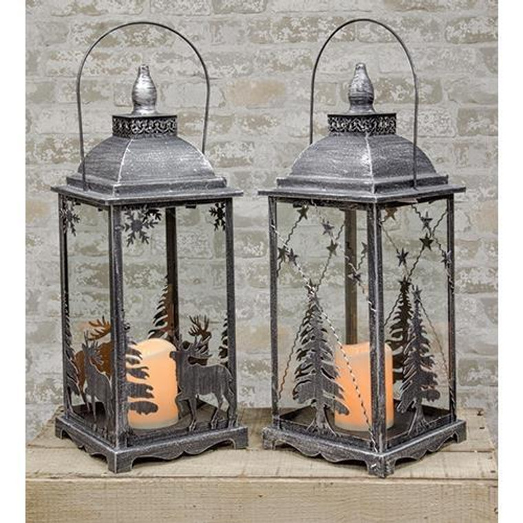 Antiqued Christmas Timer Lantern Assorted. (Pack Of 2) G2270310 By CWI Gifts