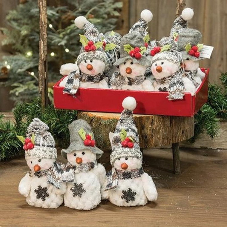 Plush Snowman Ornament 3 Asstd. (Pack Of 3) G2356250 By CWI Gifts