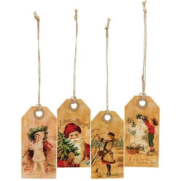 4/Set Vintage Joyful Christmas Tags G33644 By CWI Gifts