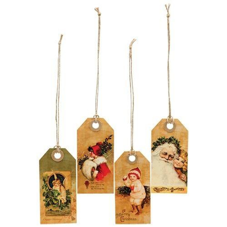 4/Set Vintage Merry Christmas Tags G33645 By CWI Gifts
