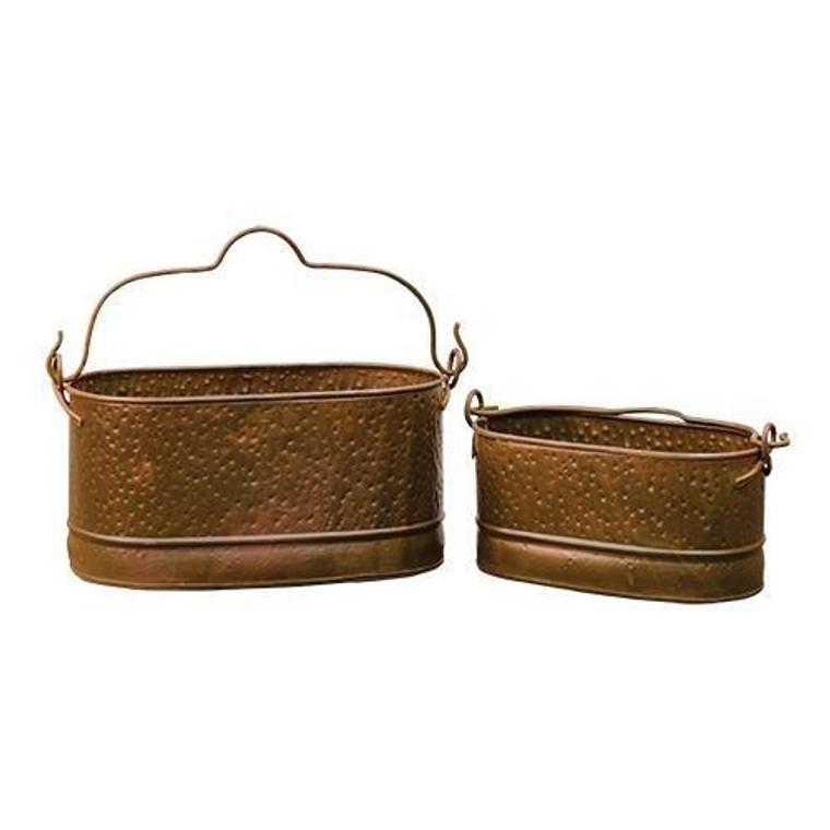 Rusty Corrugated Oval Buckets, Set Of 2 G76142A By CWI Gifts