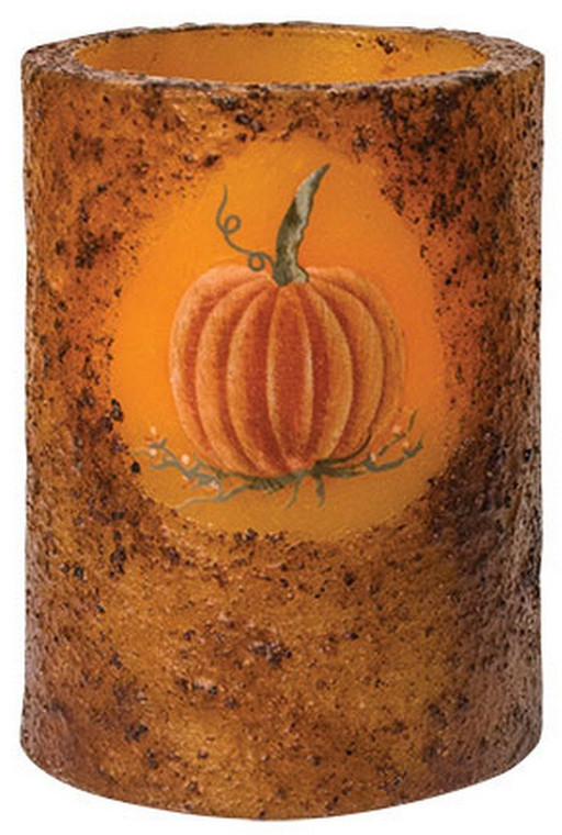 3.5" Burnt Mustard Pumpkin Timer Pillar G84203 By CWI Gifts