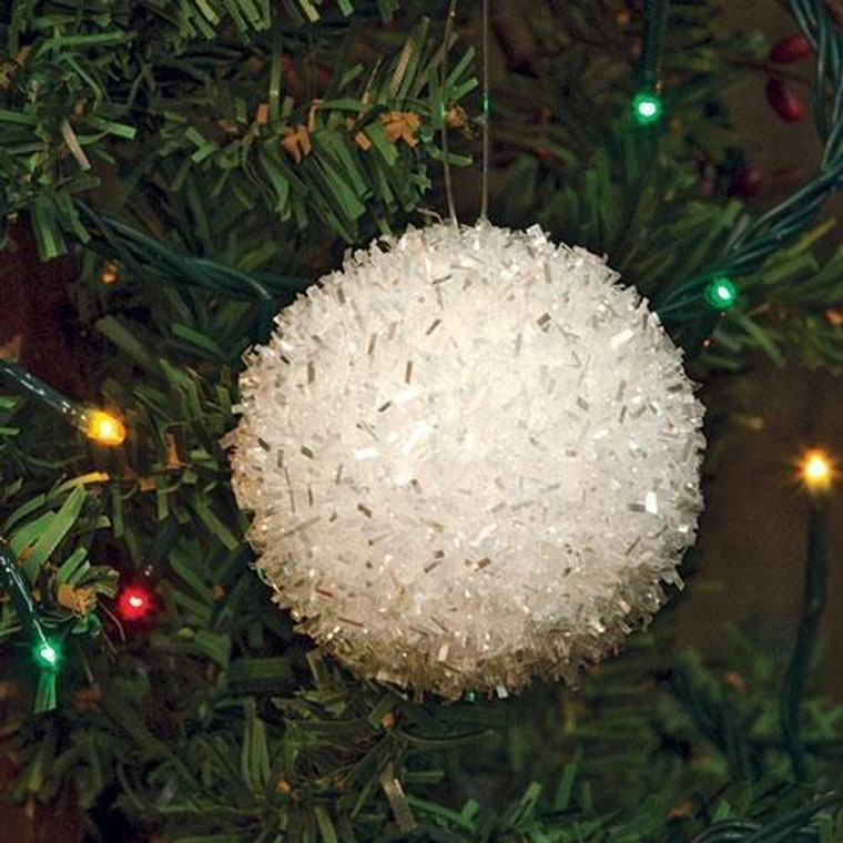 White Tinsel Ball Ornament GRJ951 By CWI Gifts