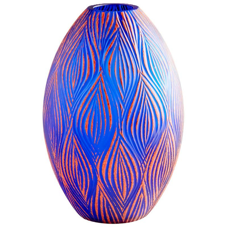 Cyan Large Fused Groove Vase 10033
