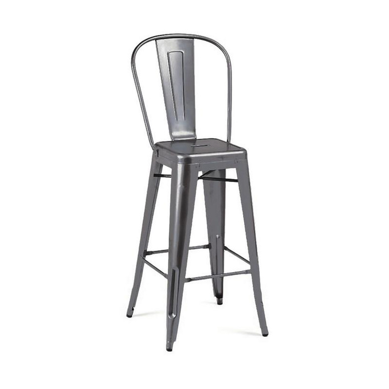 Dreux Tolix Dark Gunmetal Steel High Back Barstool (Set of 4) LS-9100-DGUNHB