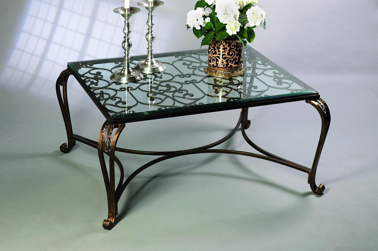 ME2202 Antique Bronze Acanthus Leaf Table With GlassTop by Dessau Home