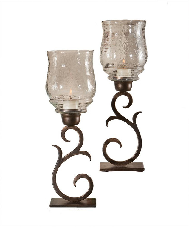 ME2268 Bronze Iron Flare Scroll Hurricane (Pack of 2) by Dessau Home