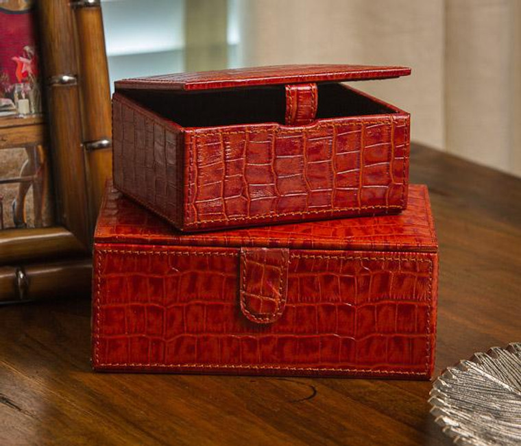 N909 Burnt Orange Croc Leather S Of 2 Boxes by Dessau Home