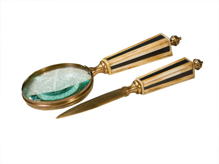 W658 Bone Antique Brass Letter Opener & Magnifying Glass (Pack of 2)