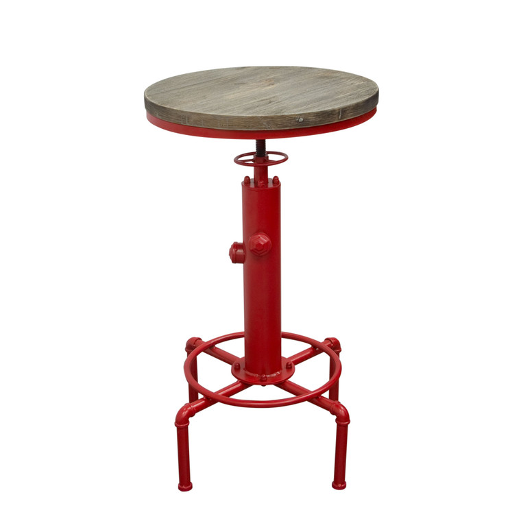 Brooklyn Adjustable Height Bistro Table With Weathered Grey Top And Red Powder Coat "Hydrant" Base BROOKLYNBTRE