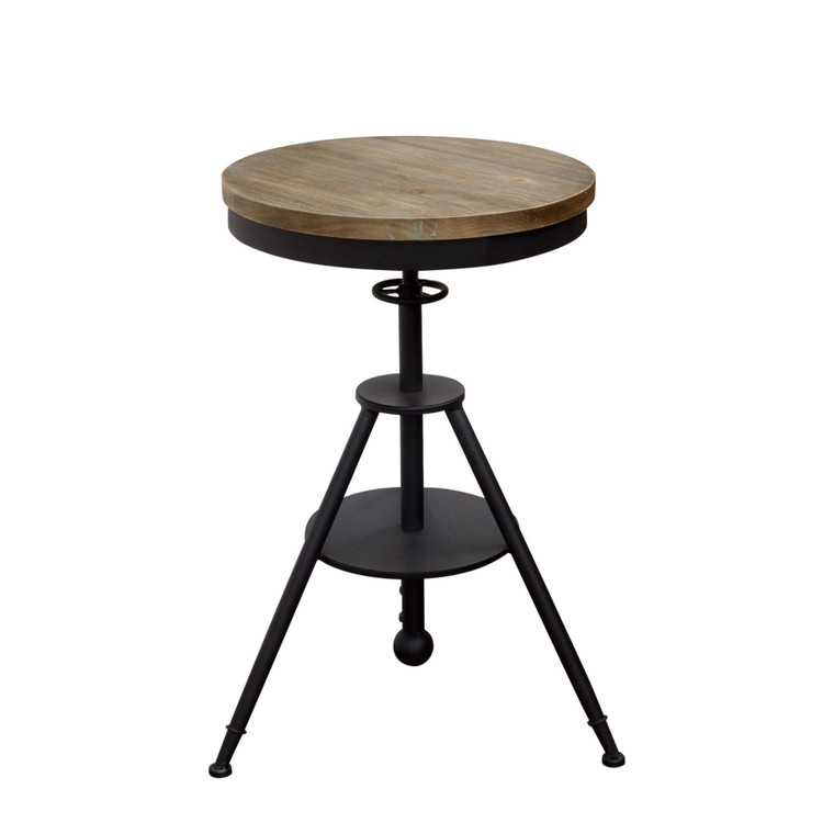Douglas Vintage Adjustable Height Bistro Table With Weathered Grey Top And Powder Coat Iron Base DOUGLASBTBL
