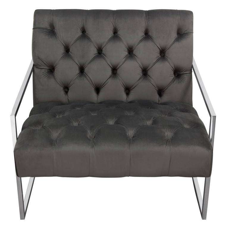 Luxe Accent Chair In Dusk Grey Tufted Velvet Fabric With Polished Metal Frame LUXECHDG