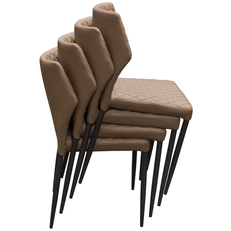 Milo 4-Pack Dining Chairs In Coffee Diamond Tufted Leatherette With Black Powder Coat Legs MILODCCF4PK