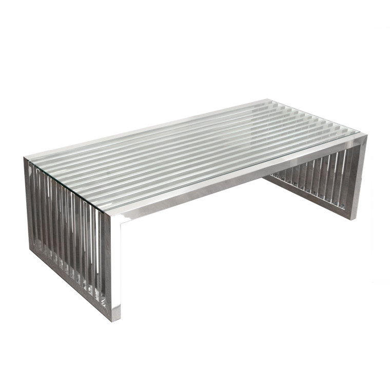 Soho Rectangular Stainless Steel Cocktail Table W/ Clear, Tempered Glass Top SOHOCTST