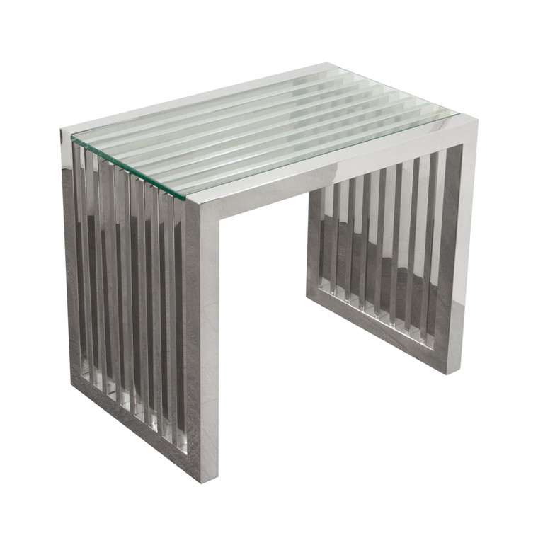 Soho Rectangular Stainless Steel End Table W/ Clear, Tempered Glass Top SOHOETST