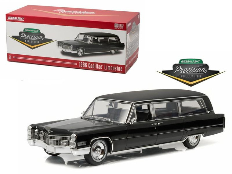 1966 Cadillac S&S Limousine Black Precision Collection Limited Edition 1/18 Diecast Model Car by Greenlight 18002