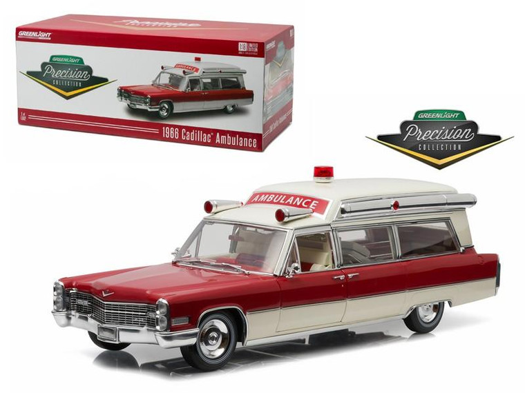 1966 Cadillac S&S 48 High Top Ambulance Red and White Precision Collection Limited Edition 1/18 Diecast Model Car by Greenlight 18003